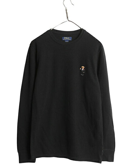 ポロベア ポロ ラルフローレン 長袖 サーマル Tシャツ メンズ М ロンT ワッフル ワンポイント キャラクター カットソー シンプル ブラック