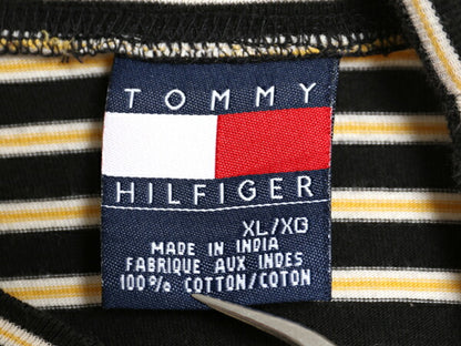 90s トミー ヒルフィガー ボーダー 長袖 Tシャツ メンズ XL / ロングスリーブ ストレッチ コットン ハイネック ワンポイント 大きいサイズ