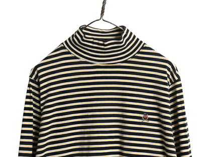 90s トミー ヒルフィガー ボーダー 長袖 Tシャツ メンズ XL / ロングスリーブ ストレッチ コットン ハイネック ワンポイント 大きいサイズ