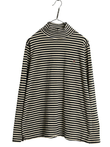90s トミー ヒルフィガー ボーダー 長袖 Tシャツ メンズ XL / ロングスリーブ ストレッチ コットン ハイネック ワンポイント 大きいサイズ