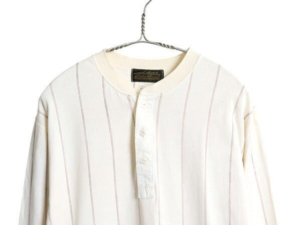80s USA製 エディーバウアー ヘンリーネック ストライプ 長袖 Tシャツ メンズ L 程 古着 ヴィンテージ ロンT カットソー シングルステッチ