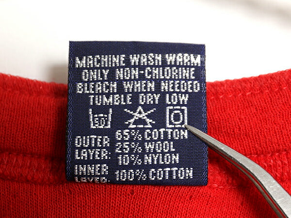 90s USA製 デュオフォールド ヘンリーネック 長袖 Tシャツ メンズ XL / 古着 オールド 無地 ロンT カットソー ストレッチ 2レイヤー レッド