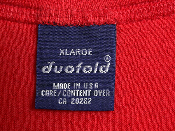 90s USA製 デュオフォールド ヘンリーネック 長袖 Tシャツ メンズ XL / 古着 オールド 無地 ロンT カットソー ストレッチ 2レイヤー レッド