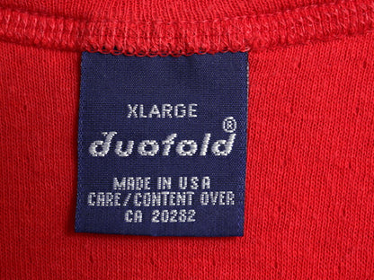 90s USA製 デュオフォールド ヘンリーネック 長袖 Tシャツ メンズ XL / 古着 オールド 無地 ロンT カットソー ストレッチ 2レイヤー レッド