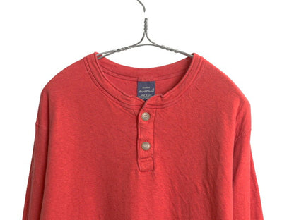 90s USA製 デュオフォールド ヘンリーネック 長袖 Tシャツ メンズ XL / 古着 オールド 無地 ロンT カットソー ストレッチ 2レイヤー レッド