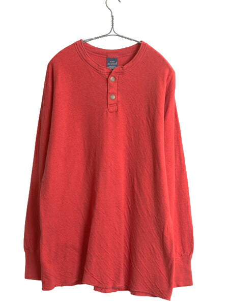 90s USA製 デュオフォールド ヘンリーネック 長袖 Tシャツ メンズ XL / 古着 オールド 無地 ロンT カットソー ストレッチ 2レイヤー レッド