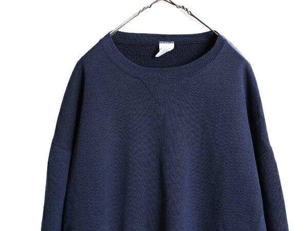 90s ラッセル 無地 スウェット メンズ レディース XXL / 90年代 オールド RUSSELL トレーナー 前V 裏起毛 スエット クルーネック ネイビー
