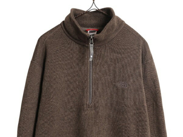 ノースフェイス ハーフジップ セーター フリース ジャケット メンズ L 古着 The North face アウトドア ニット プルオーバー ジャンパー 茶