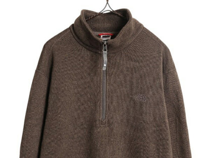 ノースフェイス ハーフジップ セーター フリース ジャケット メンズ L 古着 The North face アウトドア ニット プルオーバー ジャンパー 茶