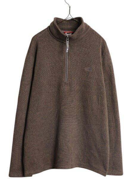 ノースフェイス ハーフジップ セーター フリース ジャケット メンズ L 古着 The North face アウトドア ニット プルオーバー ジャンパー 茶