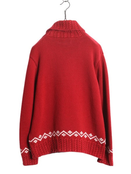 手編み 00s LAUREN ラルフローレン タートルネックノルディック ハンドニット セーター レディース L オールド ポロ ハンドメイド コットン