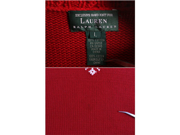 手編み 00s LAUREN ラルフローレン タートルネックノルディック ハンドニット セーター レディース L オールド ポロ ハンドメイド コットン