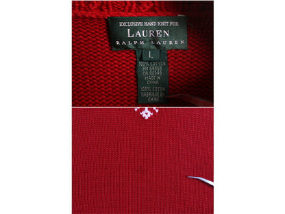 手編み 00s LAUREN ラルフローレン タートルネックノルディック ハンドニット セーター レディース L オールド ポロ ハンドメイド コットン
