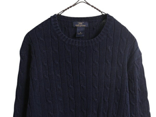 ブルックスブラザーズ コットン ケーブル ニット セーター レディース М 紺 Brooks Brothers 346 長袖ニット クルーネック 無地 シンプル