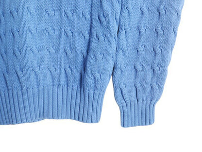 90s ポロ ラルフローレン コットン ケーブル ニット セーター メンズ М オールド 長袖セーター ワンポイント ポニー刺繍 クルーネック 青