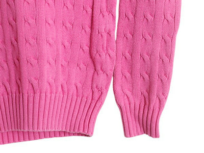 ラルフローレン Vネック コットン ケーブル ニット セーター レディース М / ポロ 長袖ニット ワンポイント ポニー刺繍 シンプル ピンク