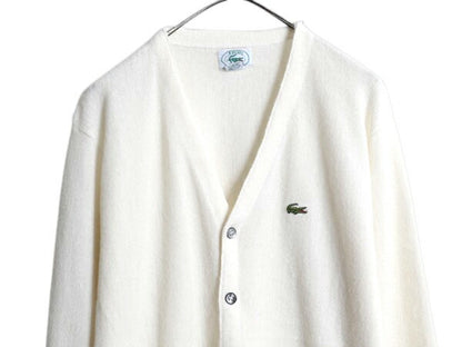 80s USA製 ラコステ アクリル ニット カーディガン メンズ レディース М / ヴィンテージ IZOD LACOSTE 羽織り 前開き セーター ホワイト