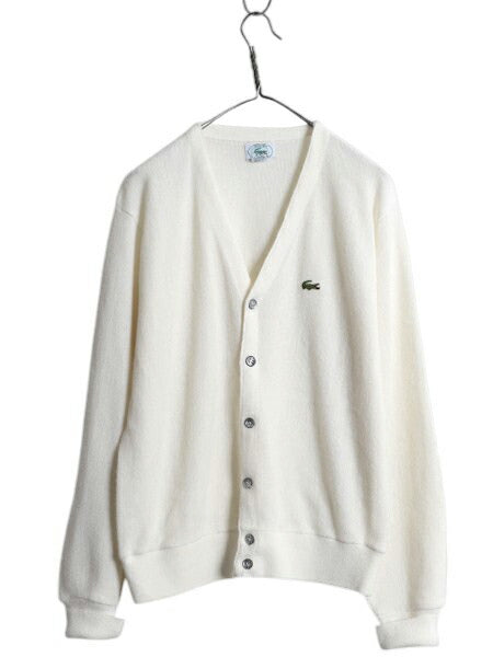 80s USA製 ラコステ アクリル ニット カーディガン メンズ レディース М / ヴィンテージ IZOD LACOSTE 羽織り 前開き セーター ホワイト
