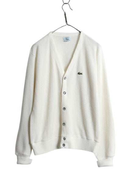 80s USA製 ラコステ アクリル ニット カーディガン メンズ レディース М / ヴィンテージ IZOD LACOSTE 羽織り 前開き セーター ホワイト