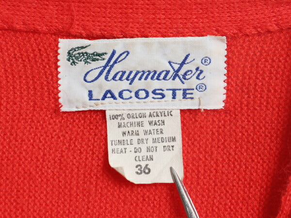 70s ラコステ アクリル ニット カーディガン 36 レディース S 程/ 古着 70年代 ヴィンテージ Haymaker LACOSTE 羽織り 前開き セーター 赤