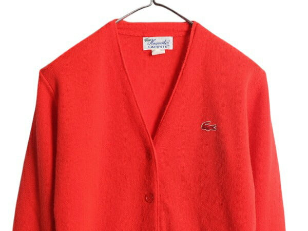 70s ラコステ アクリル ニット カーディガン 36 レディース S 程/ 古着 70年代 ヴィンテージ Haymaker LACOSTE 羽織り 前開き セーター 赤