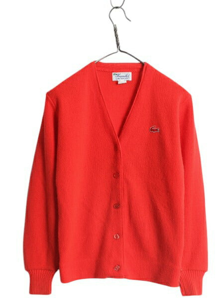 70s ラコステ アクリル ニット カーディガン 36 レディース S 程/ 古着 70年代 ヴィンテージ Haymaker LACOSTE 羽織り 前開き セーター 赤