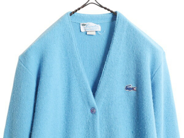 70s ラコステ アクリル ニット カーディガン 40 レディース М / 古着 70年代 ヴィンテージ Haymaker LACOSTE 羽織り 前開き セーター 薄青