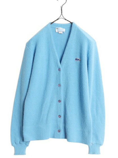 70s ラコステ アクリル ニット カーディガン 40 レディース М / 古着 70年代 ヴィンテージ Haymaker LACOSTE 羽織り 前開き セーター 薄青
