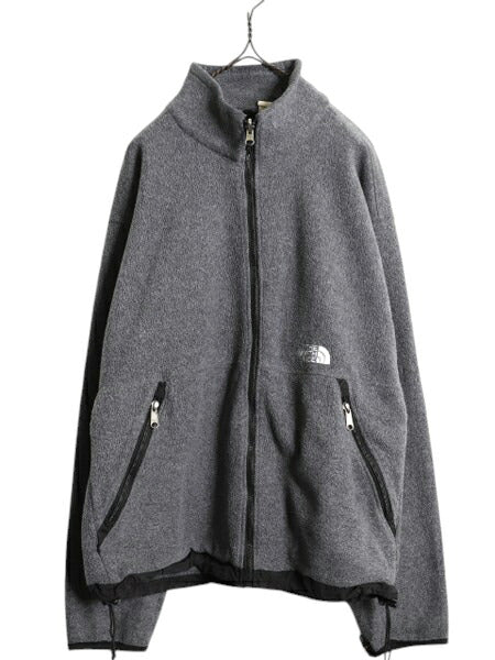 90s ノースフェイス フルジップ フリース ジャケット メンズ L オールド The North Face アウトドア ブルゾン ワンポイント 2トーン 灰 黒