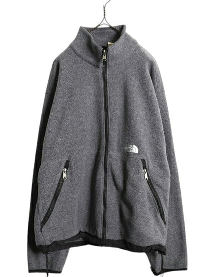 90s ノースフェイス フルジップ フリース ジャケット メンズ L オールド The North Face アウトドア ブルゾン ワンポイント 2トーン 灰 黒