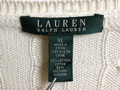 00s LAUREN ラルフローレン デザイン ケーブル ニット セーター レディース XL / オールド ポロ 肩ボタン ポニー無し コットン ナチュラル