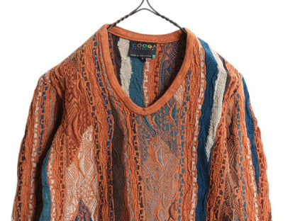 90s オーストラリア製 COOGI 3D 立体編み デザイン ニット ワンピース レディース S / オールド コットン Vネック ミニ丈 チュニック 総柄