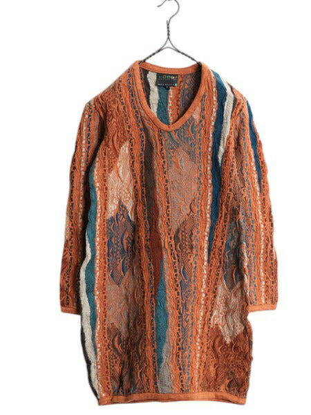 90s オーストラリア製 COOGI 3D 立体編み デザイン ニット ワンピース レディース S / オールド コットン Vネック ミニ丈 チュニック 総柄