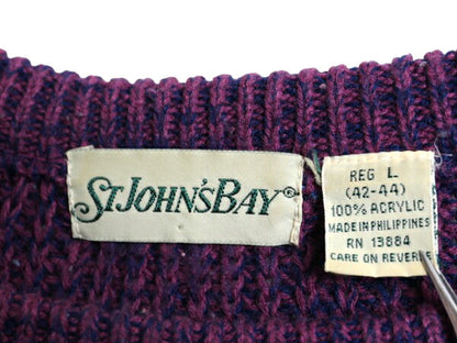 80s ST JOHN'S BAY 長袖 アクリル チャンキー ニット セーター メンズ L 小さめ M 程 古着 ヴィンテージ セントジョンズベイ JCペニー 無地