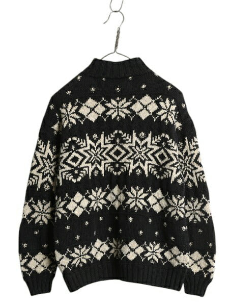 手編み 90s LAUREN ラルフローレン ノルディック ハンド ニット セーター レディース М 古着 オールド ハンドメイド コットン リネン 総柄