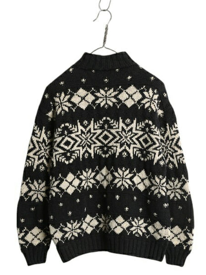 手編み 90s LAUREN ラルフローレン ノルディック ハンド ニット セーター レディース М 古着 オールド ハンドメイド コットン リネン 総柄