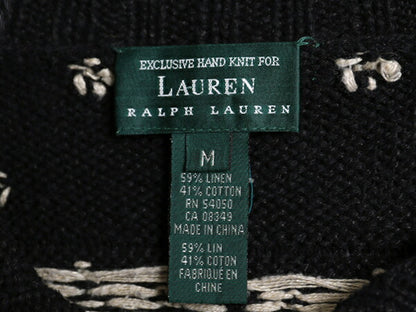 手編み 90s LAUREN ラルフローレン ノルディック ハンド ニット セーター レディース М 古着 オールド ハンドメイド コットン リネン 総柄