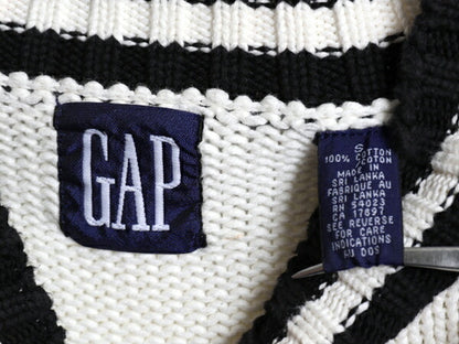 90s OLD GAP コットン ニット セーター メンズ S 古着 オールド ギャップ 紺タグ ヘビーウェイト ガンジー タイプ モックネック モノトーン