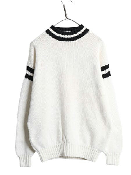 90s OLD GAP コットン ニット セーター メンズ S 古着 オールド ギャップ 紺タグ ヘビーウェイト ガンジー タイプ モックネック モノトーン
