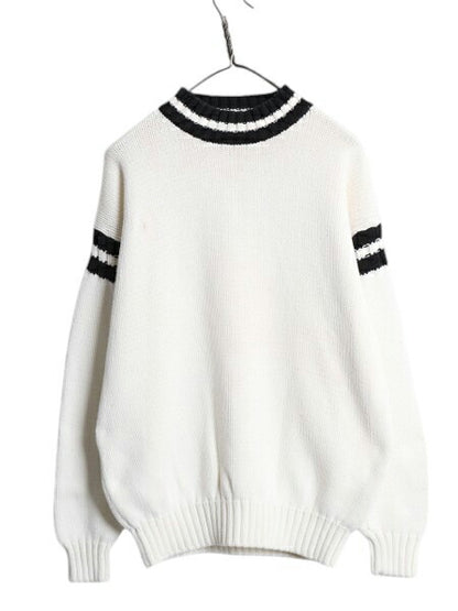 90s OLD GAP コットン ニット セーター メンズ S 古着 オールド ギャップ 紺タグ ヘビーウェイト ガンジー タイプ モックネック モノトーン