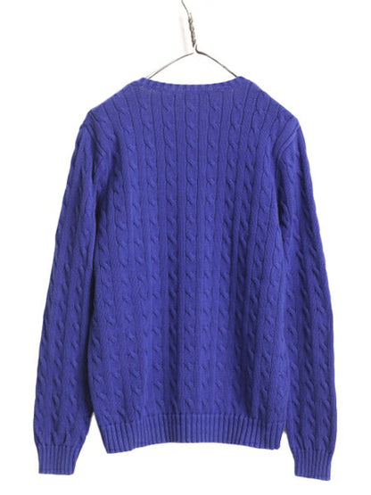 ラルフローレン Vネック コットン ケーブル ニット セーター レディース XL / 古着 POLO 長袖ニット ワンポイント ポニー刺繍 ポロ 青 紫