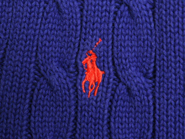 ラルフローレン Vネック コットン ケーブル ニット セーター レディース XL / 古着 POLO 長袖ニット ワンポイント ポニー刺繍 ポロ 青 紫