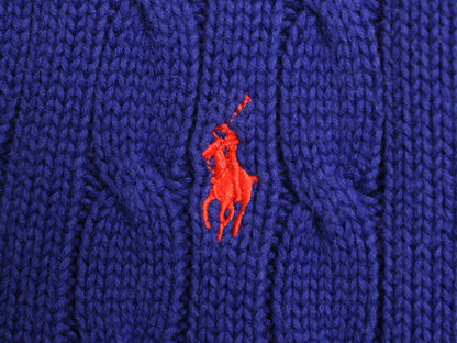 ラルフローレン Vネック コットン ケーブル ニット セーター レディース XL / 古着 POLO 長袖ニット ワンポイント ポニー刺繍 ポロ 青 紫