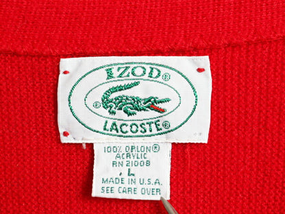 80s USA製 ラコステ アクリル ニット カーディガン メンズ レディース L 古着 ヴィンテージ IZOD LACOSTE 羽織り 前開き セーター レッド
