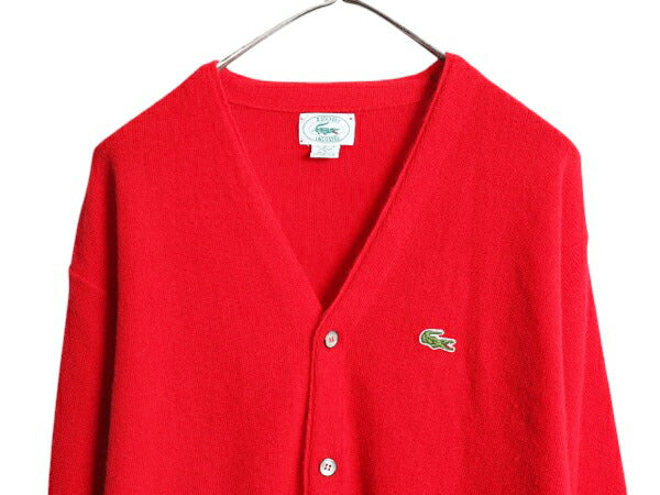80s USA製 ラコステ アクリル ニット カーディガン メンズ レディース L 古着 ヴィンテージ IZOD LACOSTE 羽織り 前開き セーター レッド