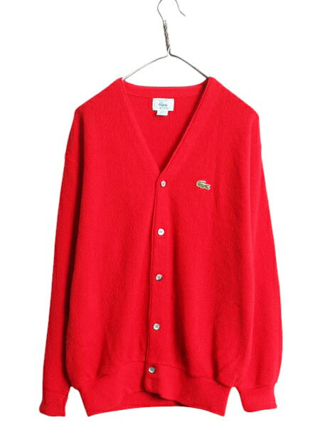 80s USA製 ラコステ アクリル ニット カーディガン メンズ レディース L 古着 ヴィンテージ IZOD LACOSTE 羽織り 前開き セーター レッド