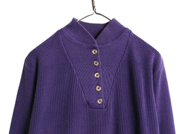 80s USA製 エルエルビーン ヘンリーネック コットン ニット セーター レディース М / ヴィンテージ LLBEAN モックネック アーミー ジープ