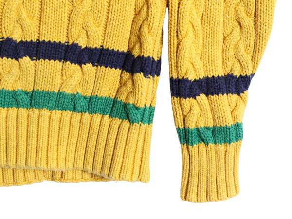 90s OLD GAP チルデン ケーブル ニット セーター メンズ М / 古着 オールド ギャップ 紺タグ Vネック ヘビーウェイト コットン イエロー