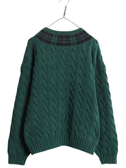 90s OLD GAP チルデン ケーブル ニット セーター メンズ XL 古着 オールド ギャップ 紺タグ Vネック ヘビーウェイト コットン 大きいサイズ