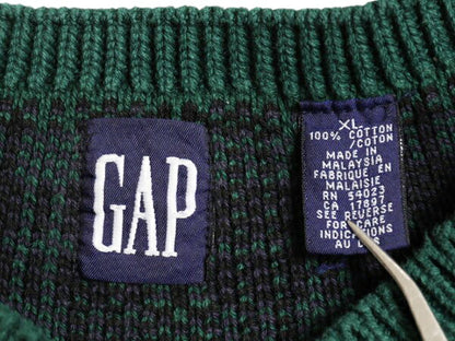 90s OLD GAP チルデン ケーブル ニット セーター メンズ XL 古着 オールド ギャップ 紺タグ Vネック ヘビーウェイト コットン 大きいサイズ